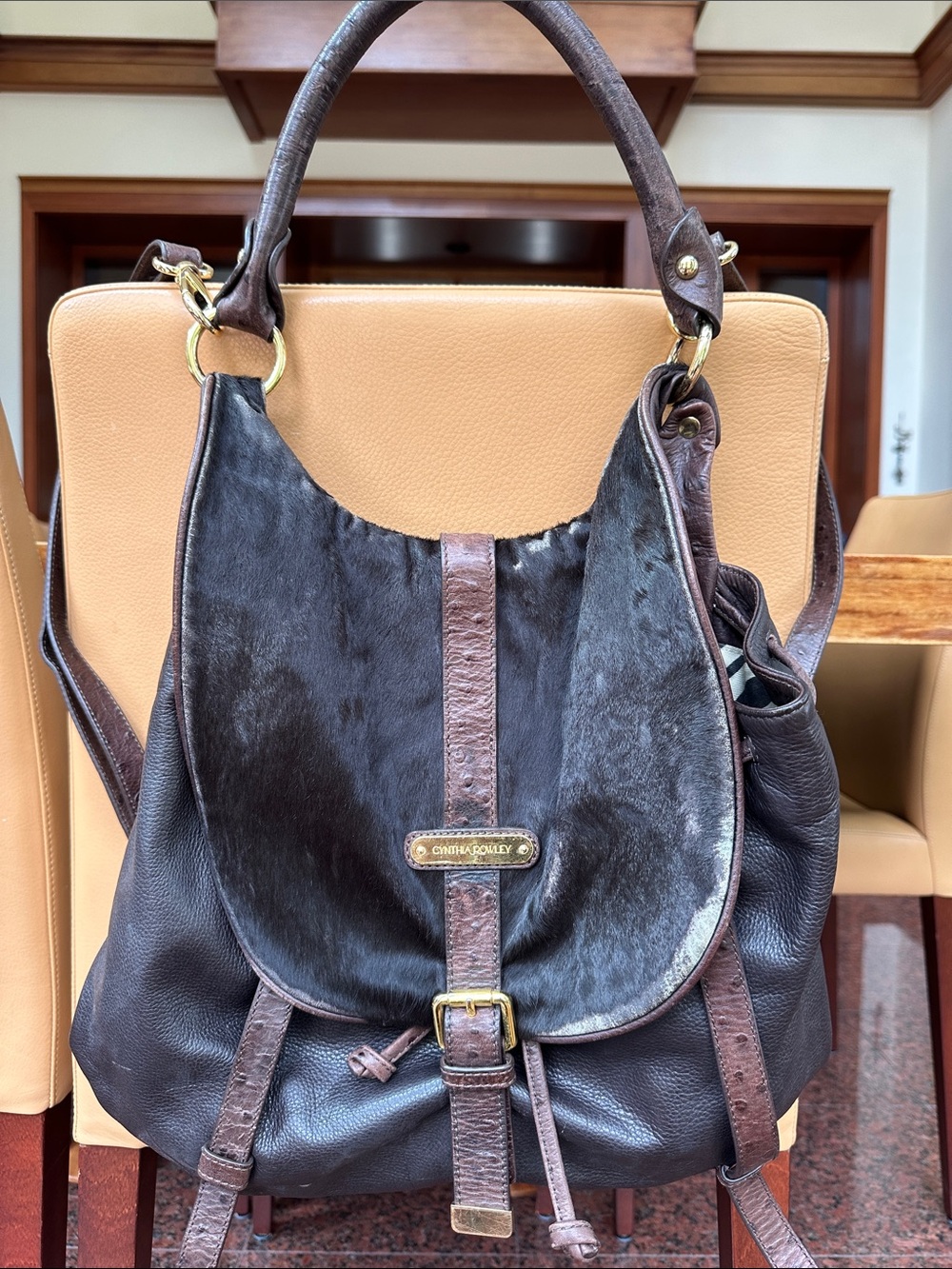 Cynthia Rowley Brown and Black Leather Shoulder Bag